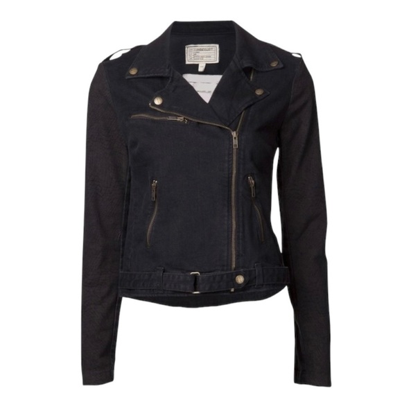 Current/Elliott "Easy Biker" Jacket Black Grey Dark Denim‎ Moto Edgy Size  Small - Picture 3 of 14